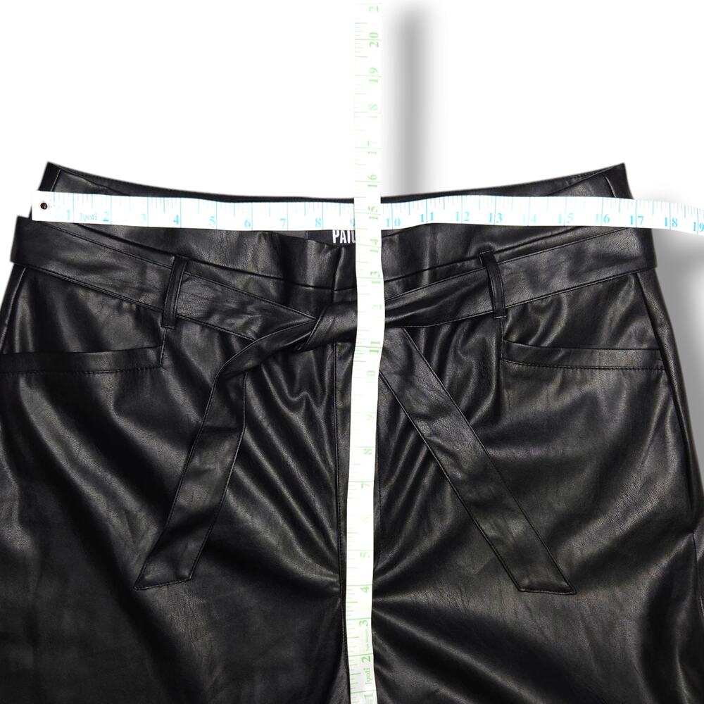 NWT Paige Kina Tie Waist Vegan Leather Ankle‎ Straight Leg Trousers Sz. 12 Black - Picture 9 of 11